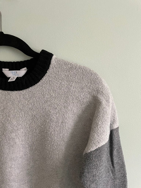 ThriftedEquestrian Small / Grey, Black, Light Grey Time & True Patched Sweater - Small